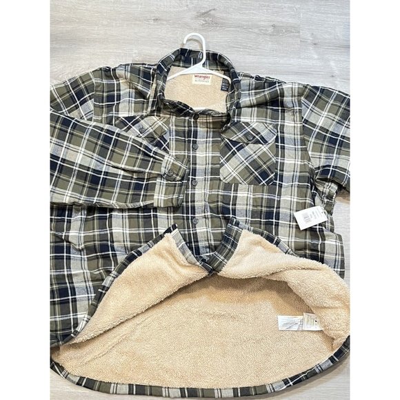 Wrangler Authentics Mens 3XL Flannel Shirt Sherpa Lined Green Plaid Shacket NWT - Picture 8 of 11